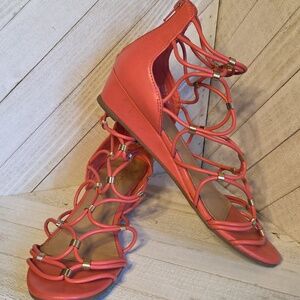 ALDO Orange Gladiator Sandals Gold Colour Grommet Detail Size 8